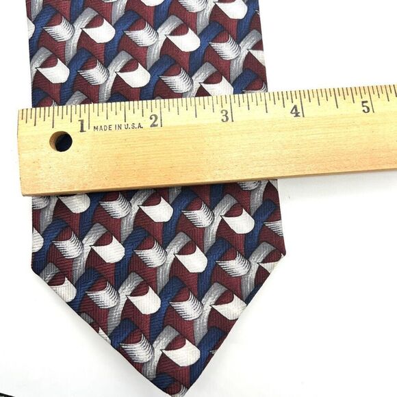 Danielli Milano All Silk Tie Handmade in Italy Burgundy Blue White Geometric Pri - Picture 6 of 6